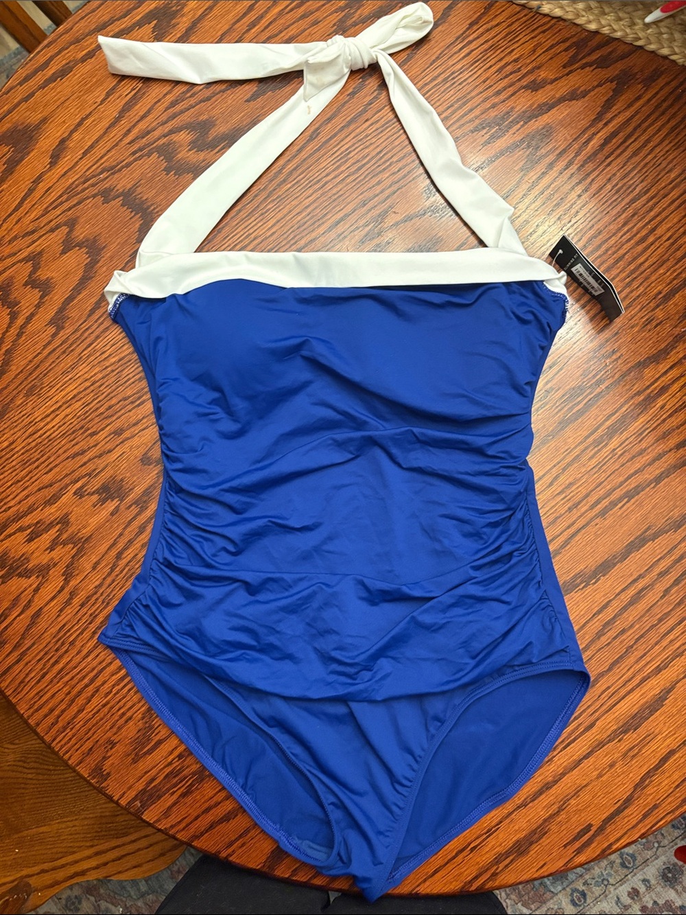 Ralph Lauren Royal Blue One-Piece with White Halter Tie
